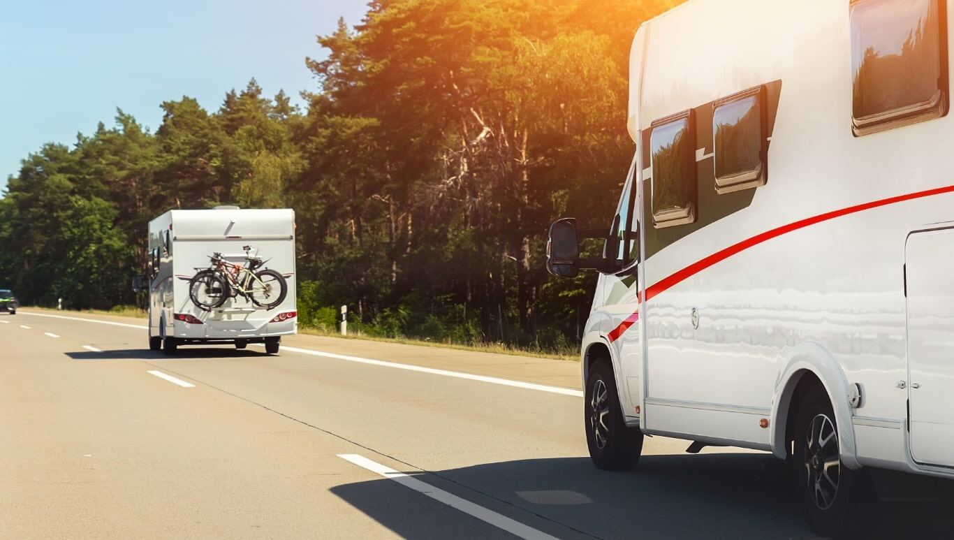 Motorhomes travelling on an open road