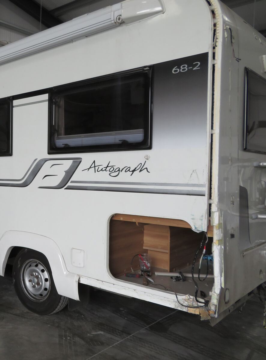 Autograph motorhome rear, before repair