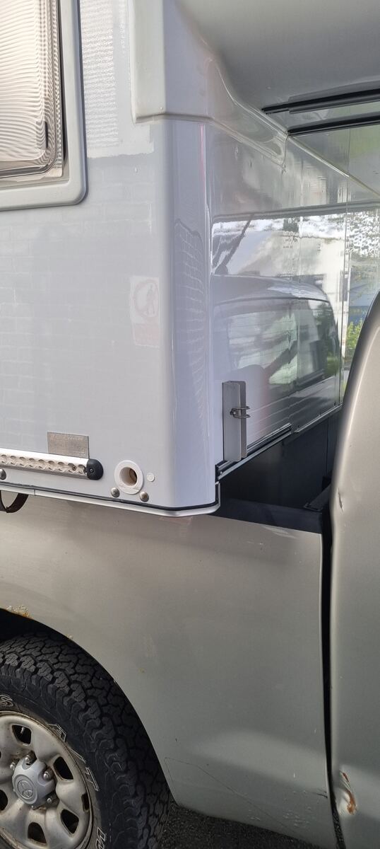 Coachbuilt motorhome body corner, after repair